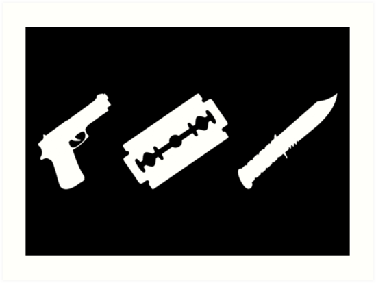 "Guns. Razors. Knives.".